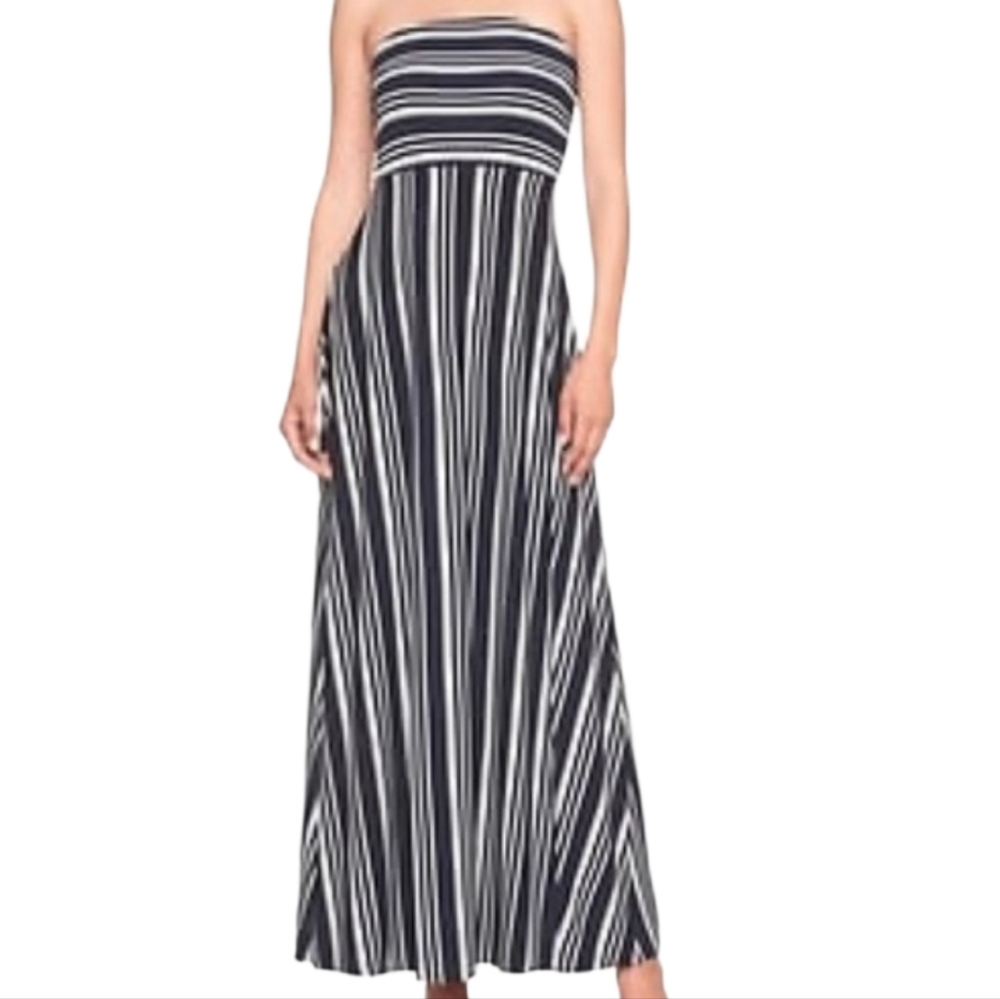 Banana Republic Strapless Black & White Maxi Dress